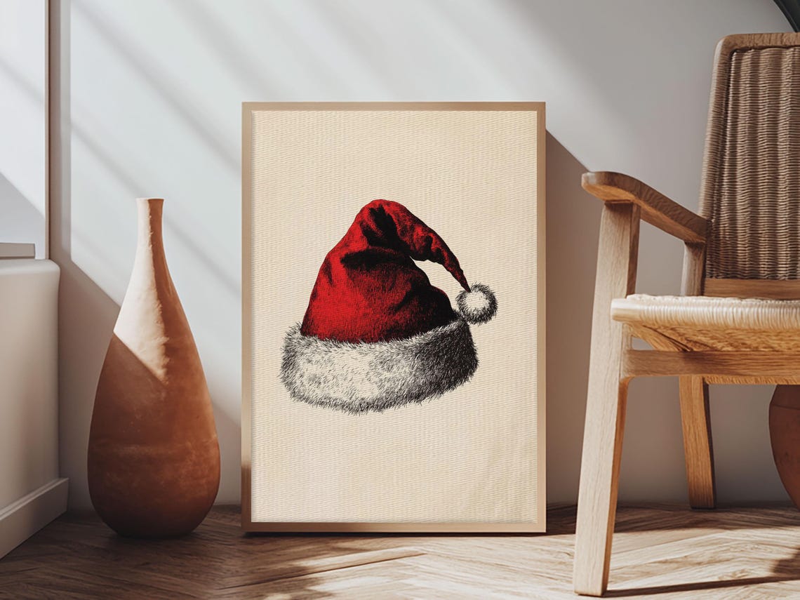 Red Santa Hat Sketch Vintage Christmas Holiday Minimalist Art Print - Image 6