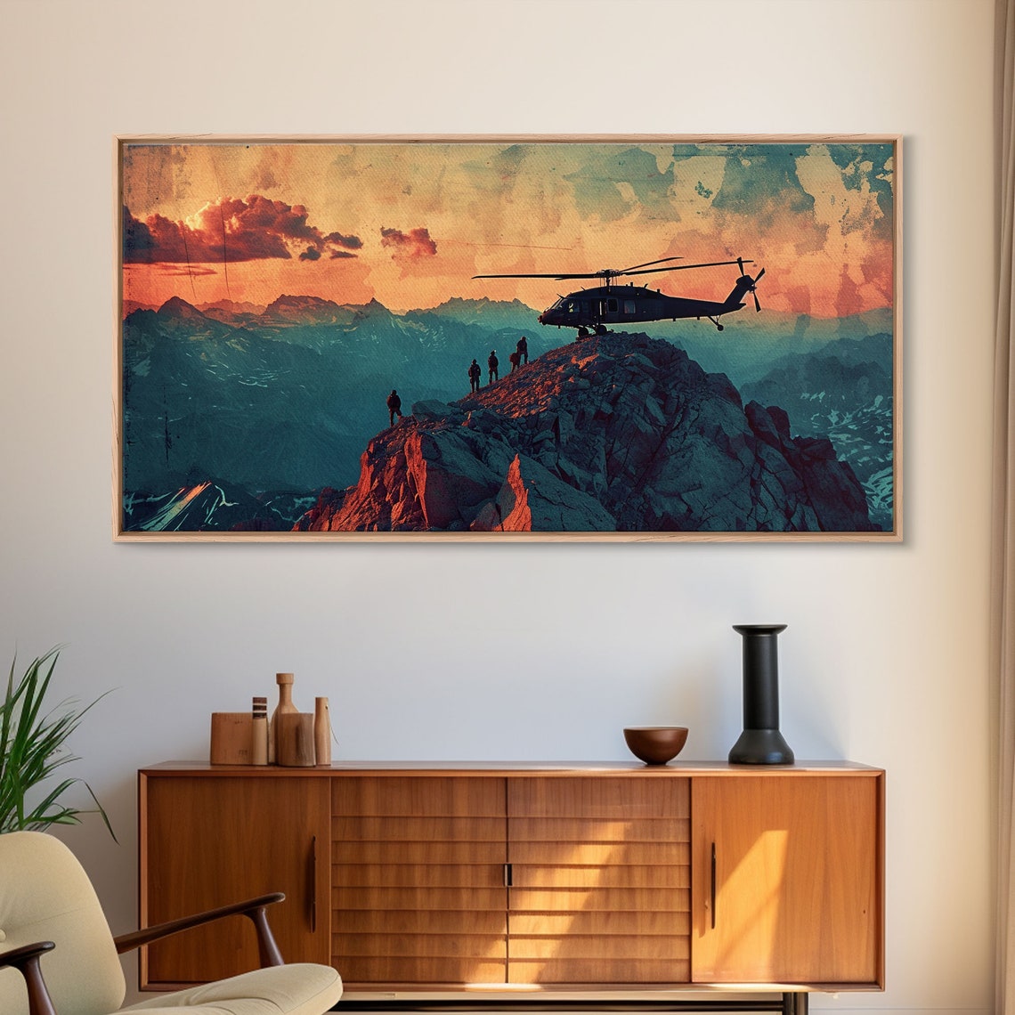 Mountain Top Extraction In Afghanistan Mountains Framed Print Military Wall Art Blackhawk Helicopter Ready To Hang Art - Image 6