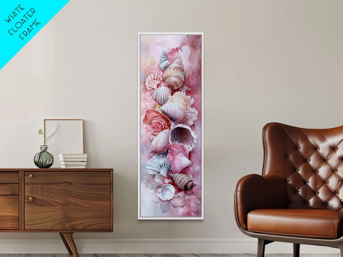 Pink Seashells Coastal Watercolor Beach House Nautical Art Poster - Image 5
