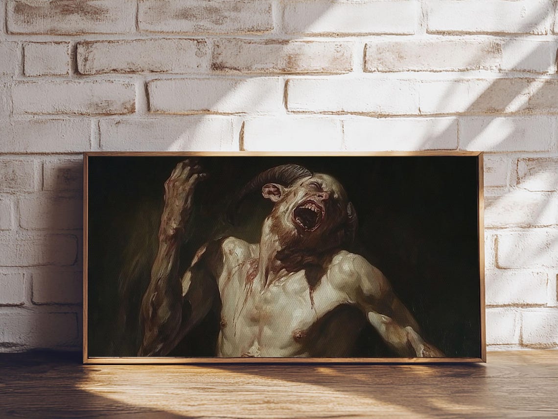 Gothic Horror Satyr Painting Screaming Demon Baroque Dark Oil Wall Art - Image 4