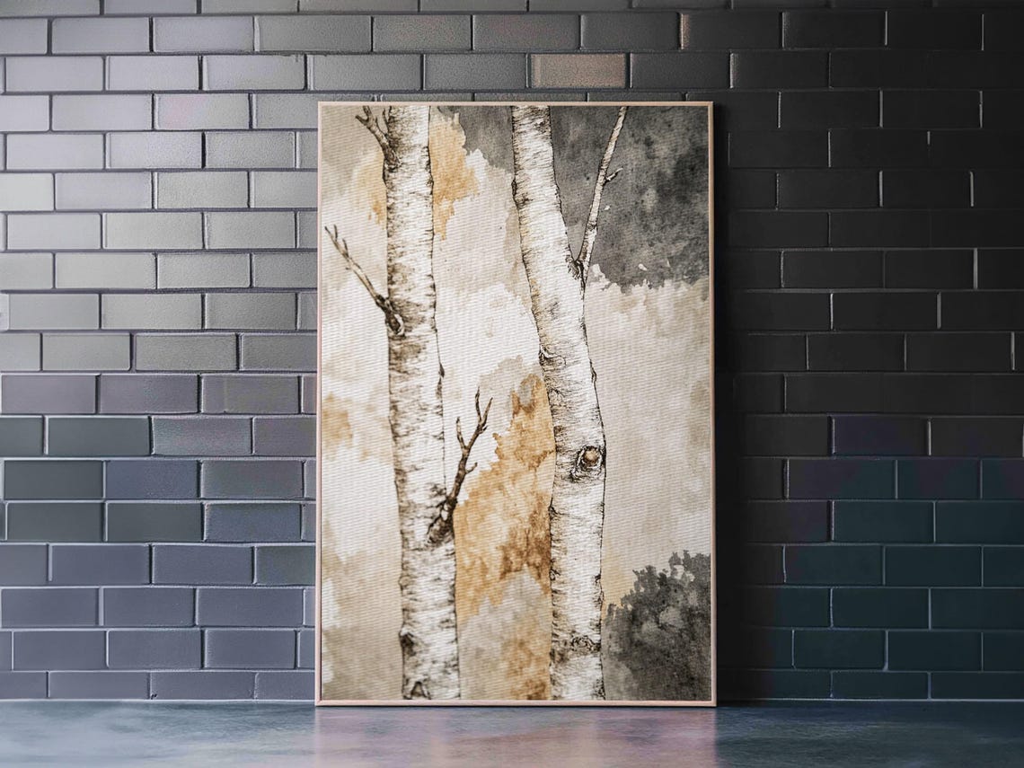 Watercolor Birch Tree Trunks Forest Minimalist Nature Poster - Image 2