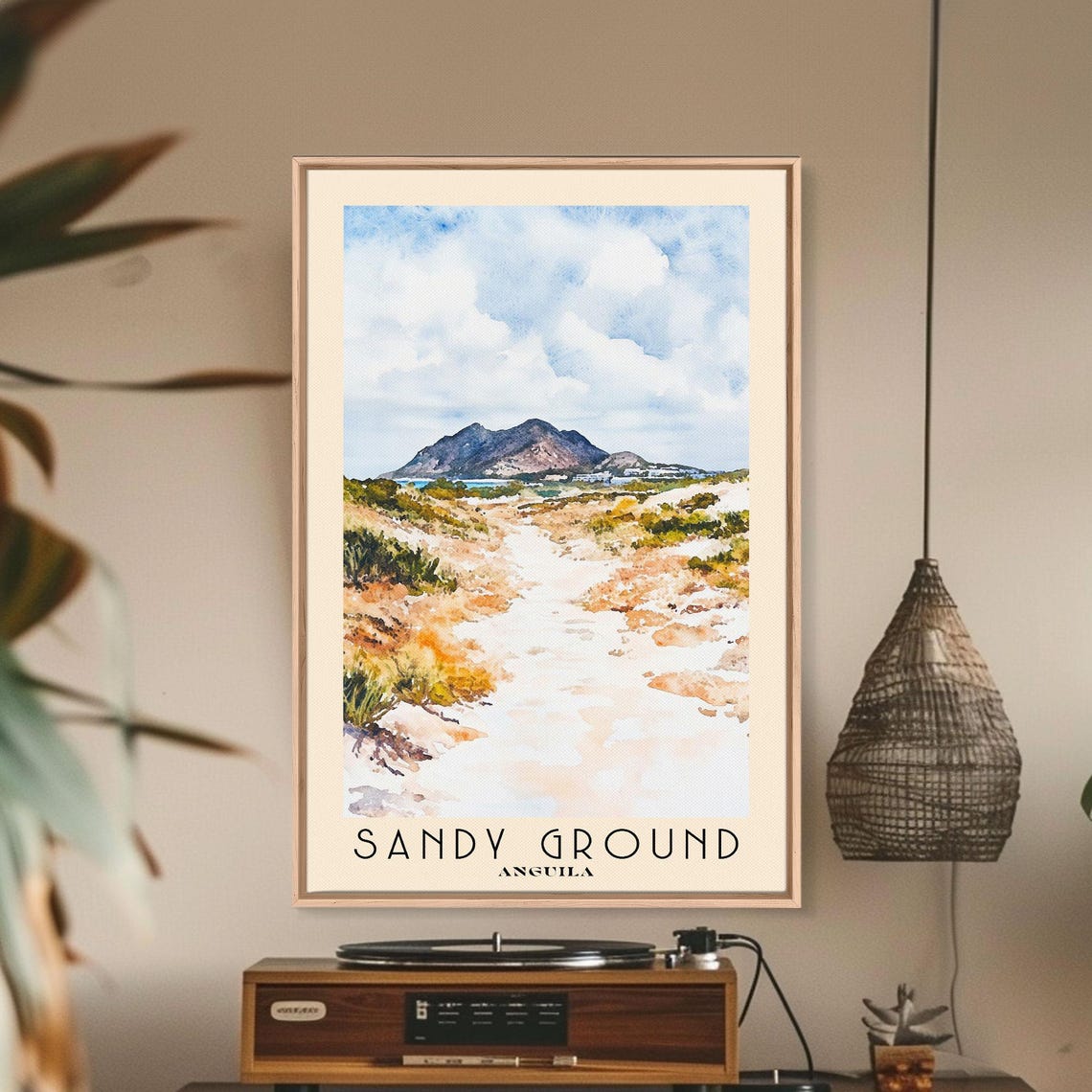 Sandy Ground Anguilla White Dune Path Distant Mountain Island Poster - Image 3