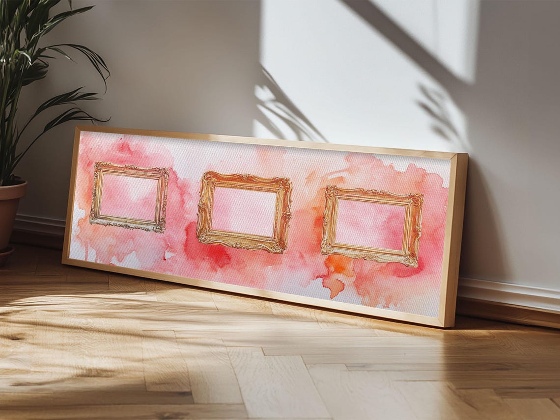 Gold Picture Frames Trio Pink Watercolor Panoramic Canvas Poster - Image 4