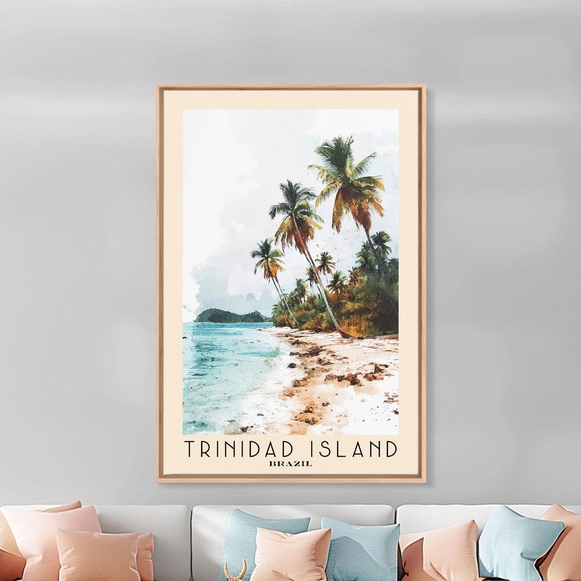 Trinidad Island Brazil Palm Trees Tropical Beach Watercolor Poster - Image 2