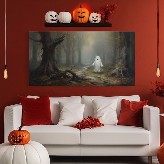 Cute Lil Boo Little Ghost Misty Forest Path Sweet Halloween Wall Art Poster