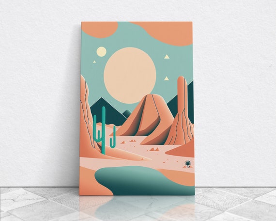 Scandinavian Inspired Midwestern Pop Art Minimalist Boho Style Desert Landscape Framed Print Western Abstract Art