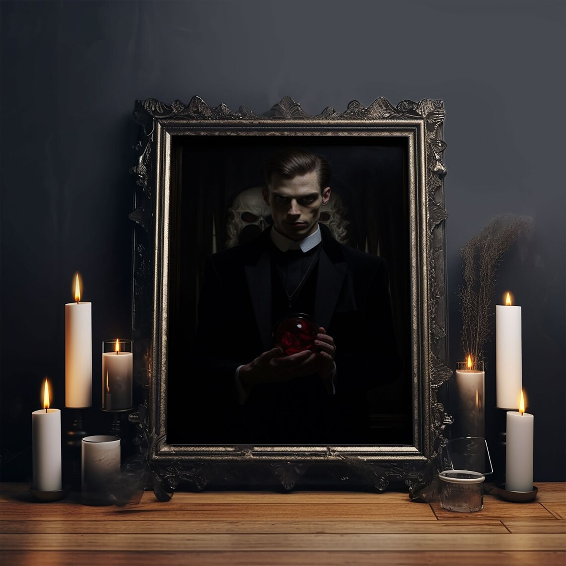 Dark Victorian Vampire Portrait Red Crystal Ball Gothic Spooky Art Print - Image 5
