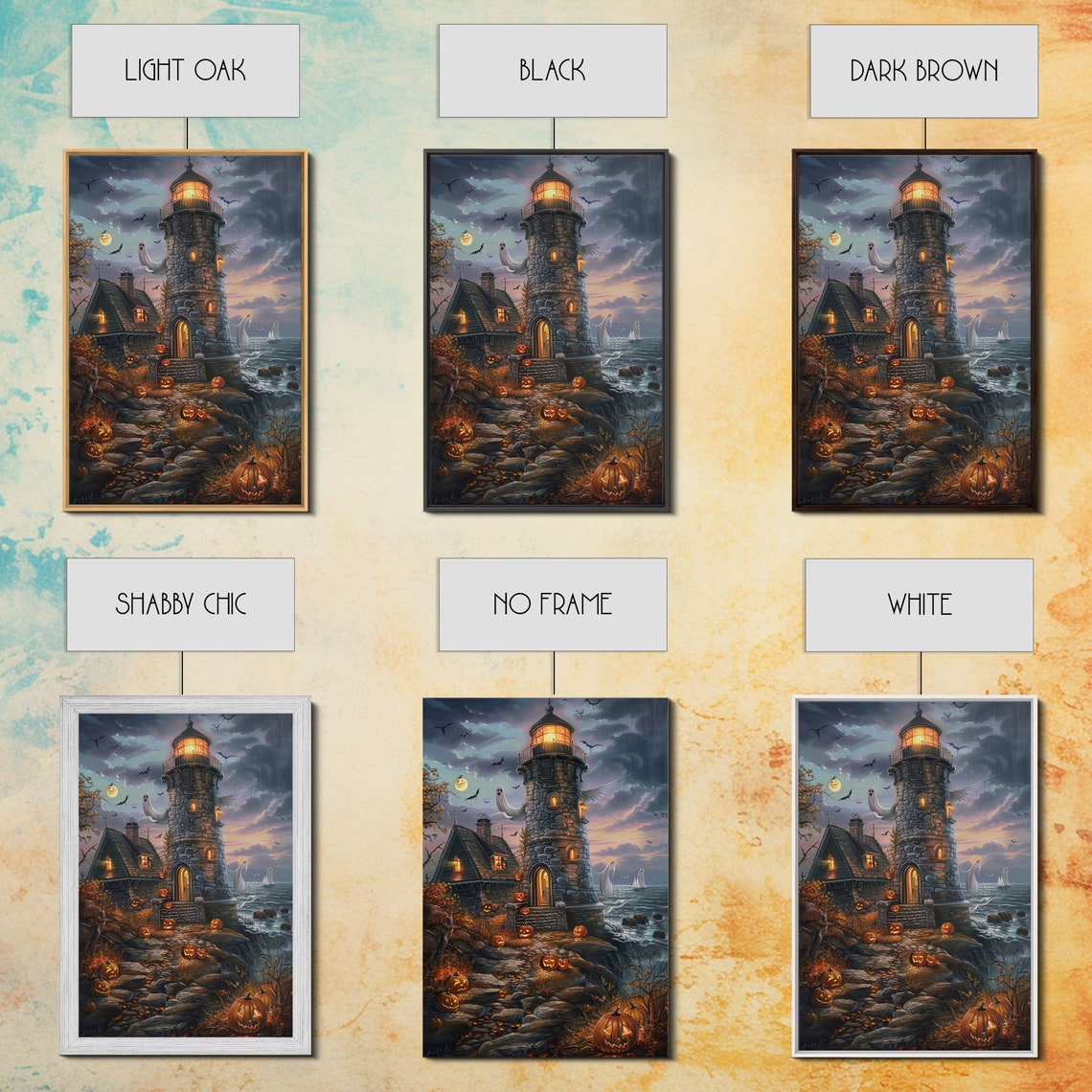 Haunted Lighthouse Jack O Lanterns Spooky Halloween Night Art Poster - Image 2