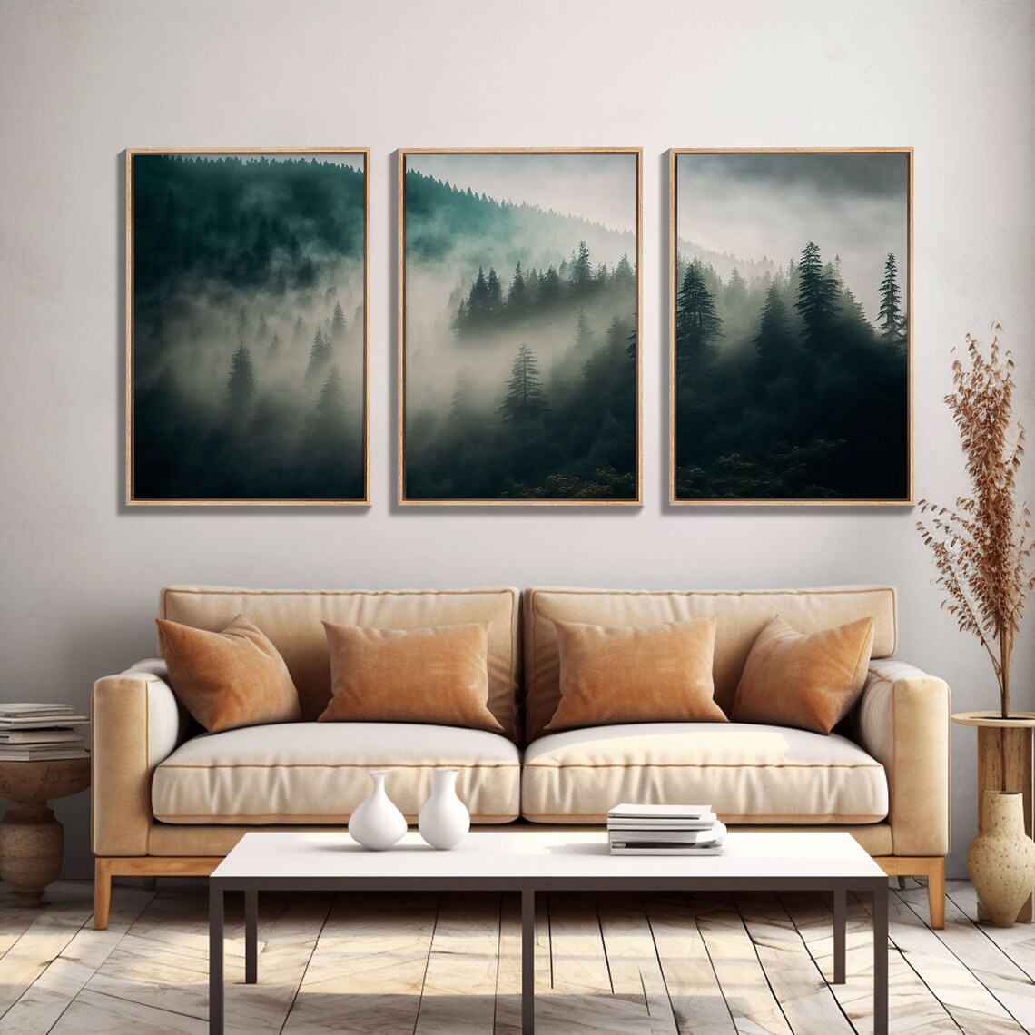 Misty Forest Foggy Landscape Farmhouse Art Print - Image 5