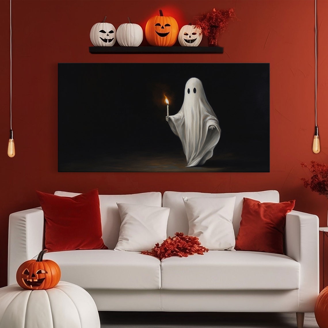 Ghost Holding Burning Candle In The Dark Panoramic Halloween Print - Image 5