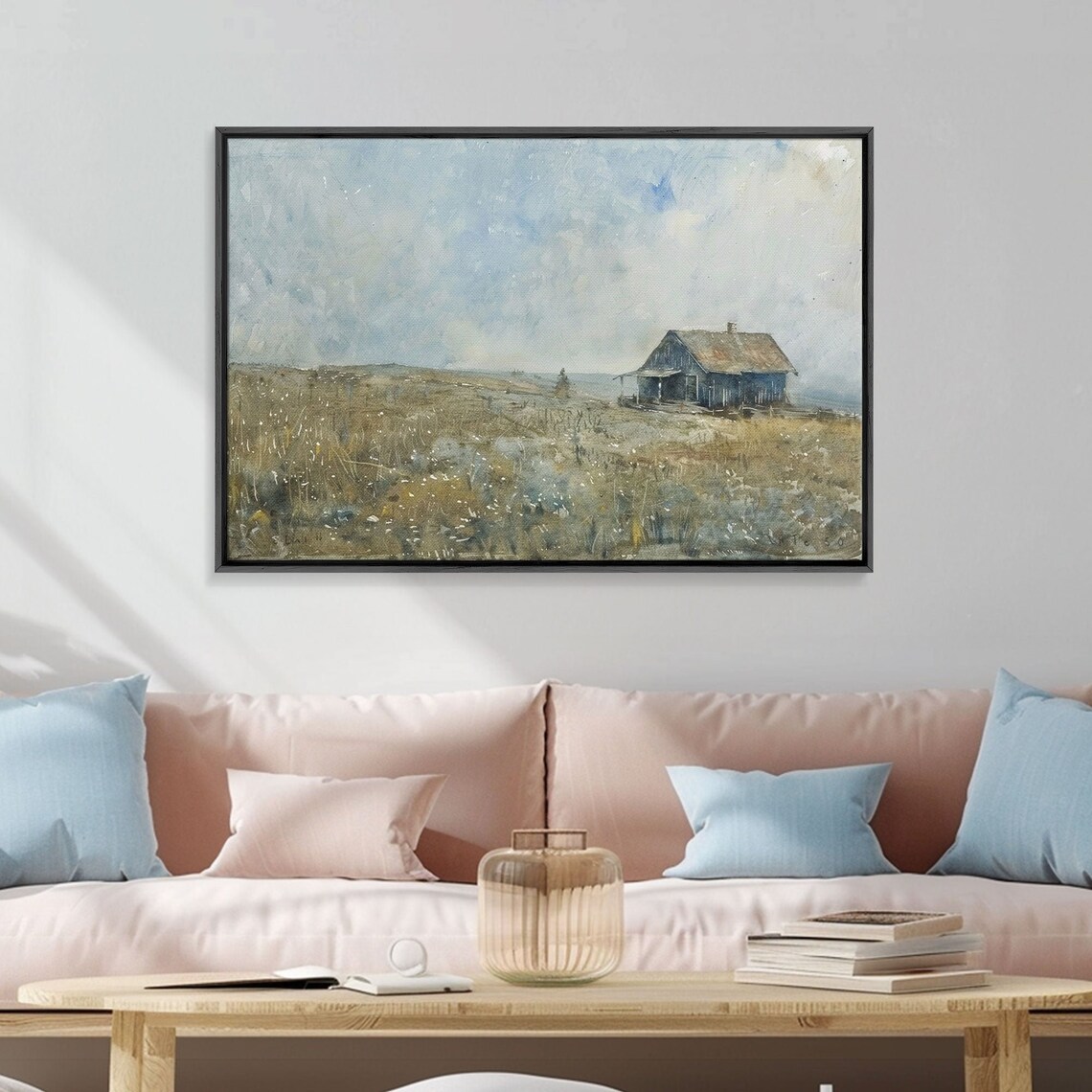Misty Hilltop Cabin Watercolor Minimalist Muted Farmhouse Art Poster - Image 6