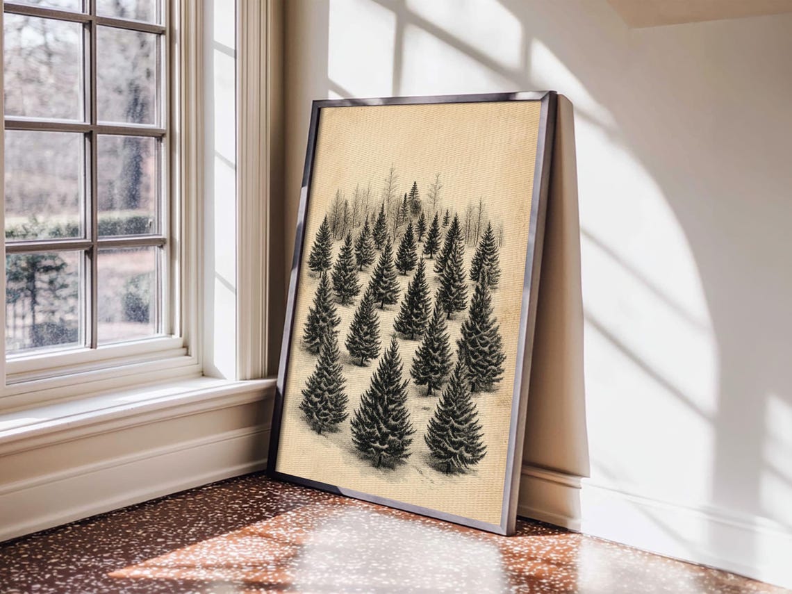 Christmas Tree Farm Sketch Pine Forest Minimalist Holiday Wall Poster - Image 3