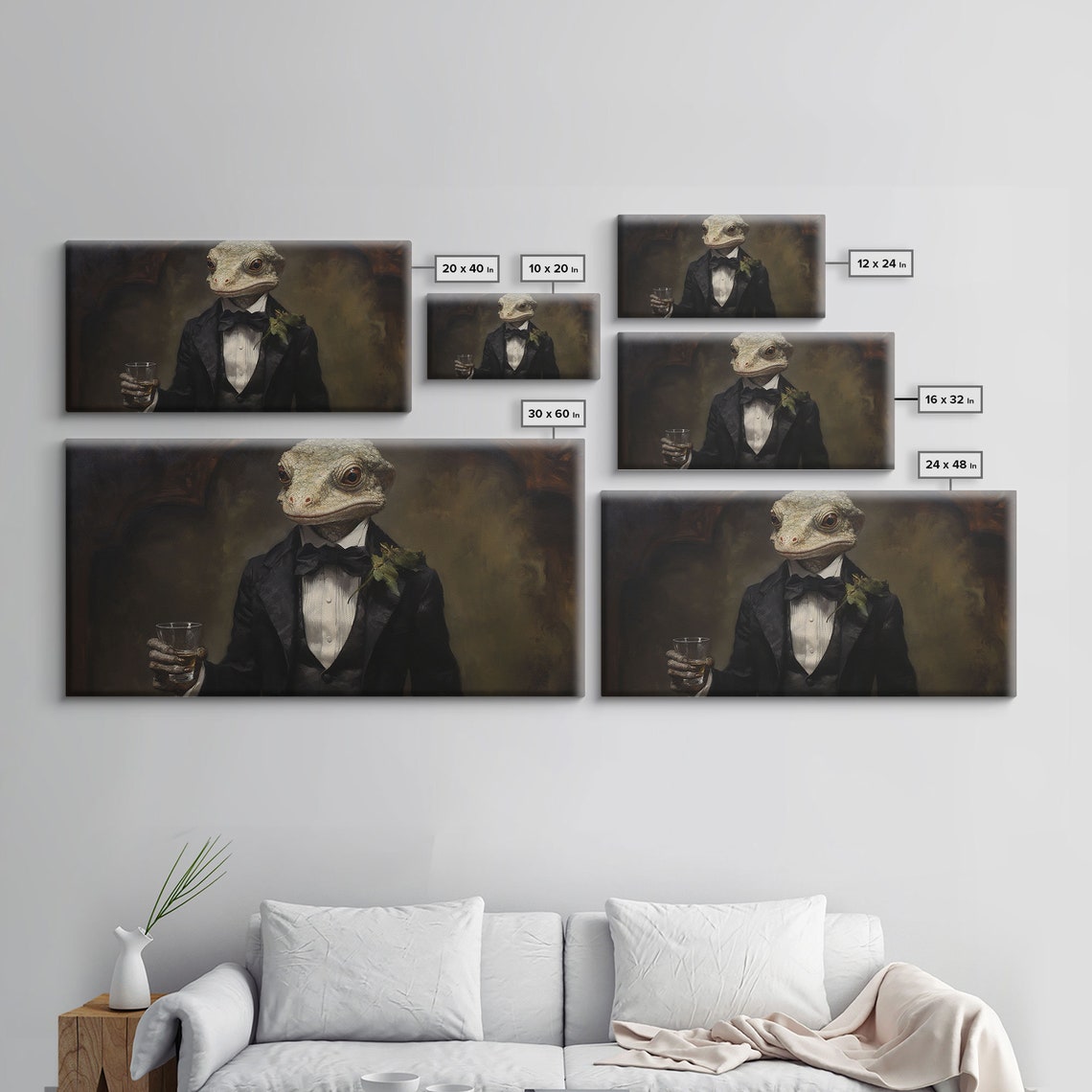 Gecko Businessman In Tuxedo Holding Drink Gothic Portrait Print - Image 2