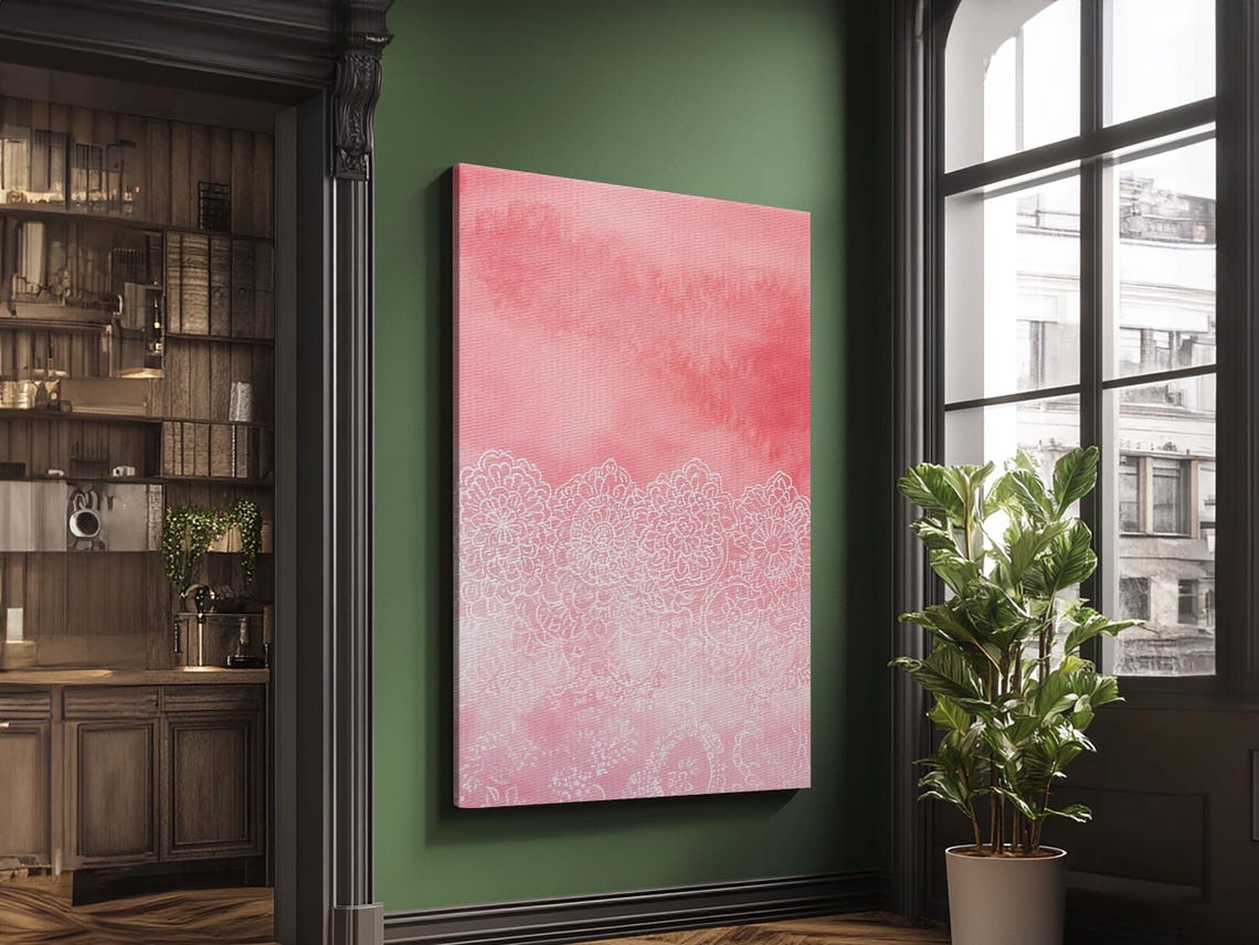 Pink Lace Floral Border Watercolor Delicate Romantic Art Print
