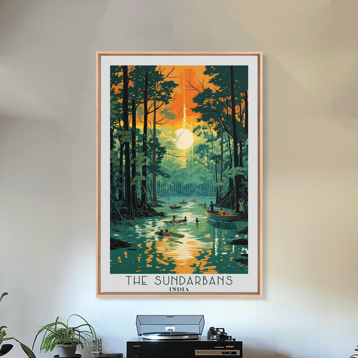 The Sundarbans India Mangrove Forest Boats Sunset Retro Travel Poster - Image 4