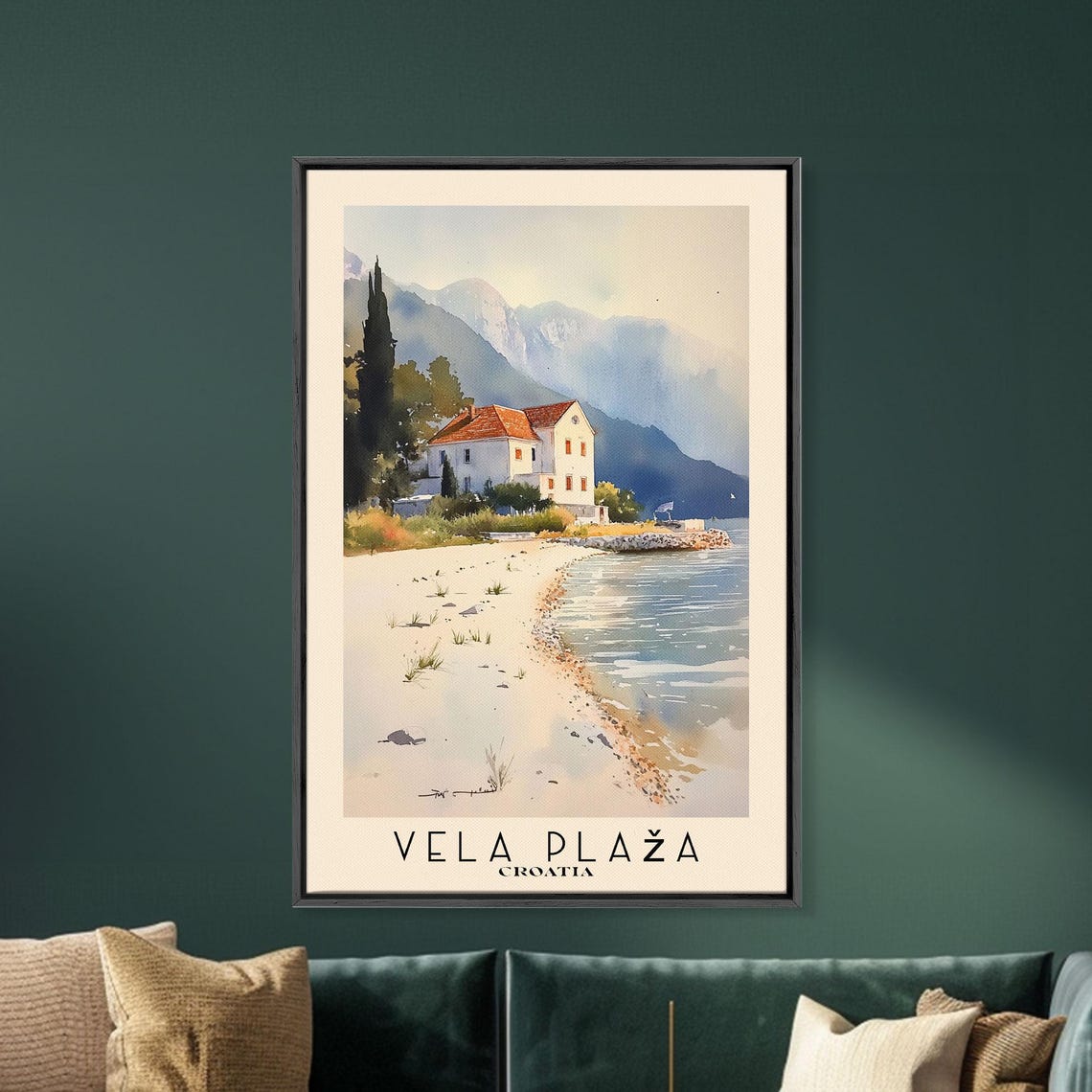 Vela Plaza Croatia Watercolor Beach And Mountain Coast Travel Poster - Image 5