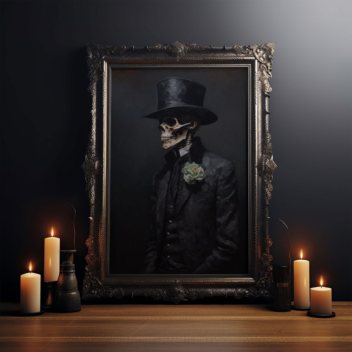 Dapper Gentleman Skeleton Halloween Art Print, Goth - Image 3