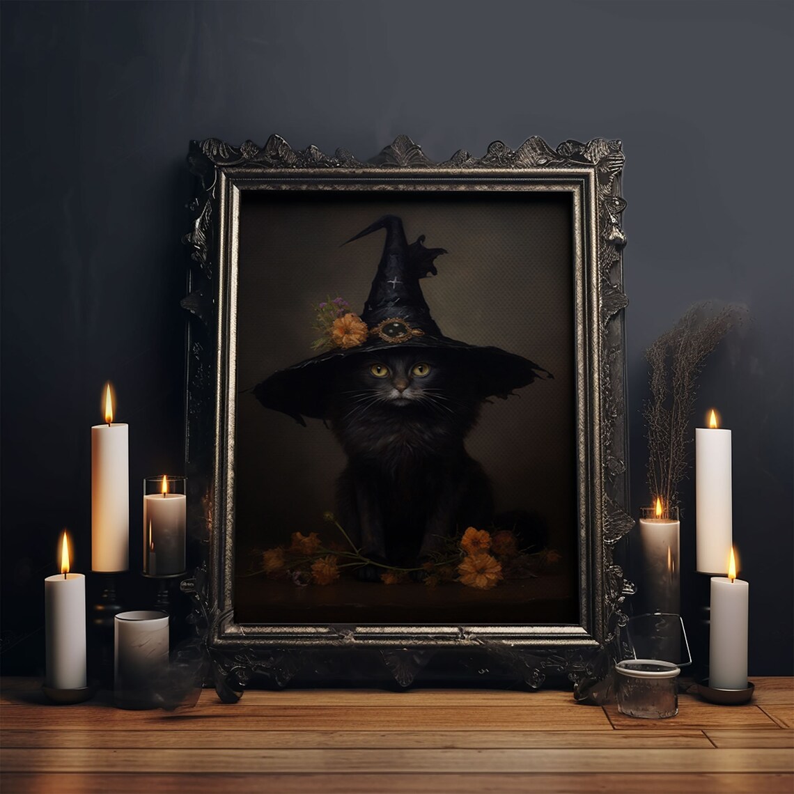 Witch Cat With Flower In Her Cap, Dark Academia Art Print - Image 5