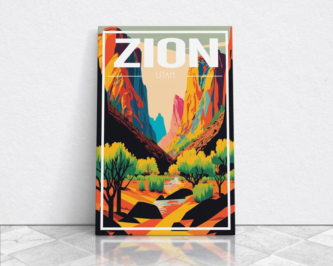 Zion National Park Utah Red Rock Canyon River Retro Travel Poster - Image 6