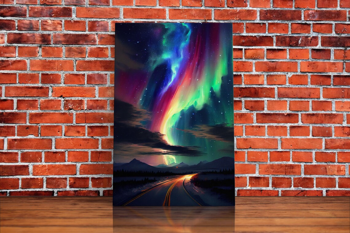 Winter Road Under Aurora Borealis, Mountain Art Print - Image 5