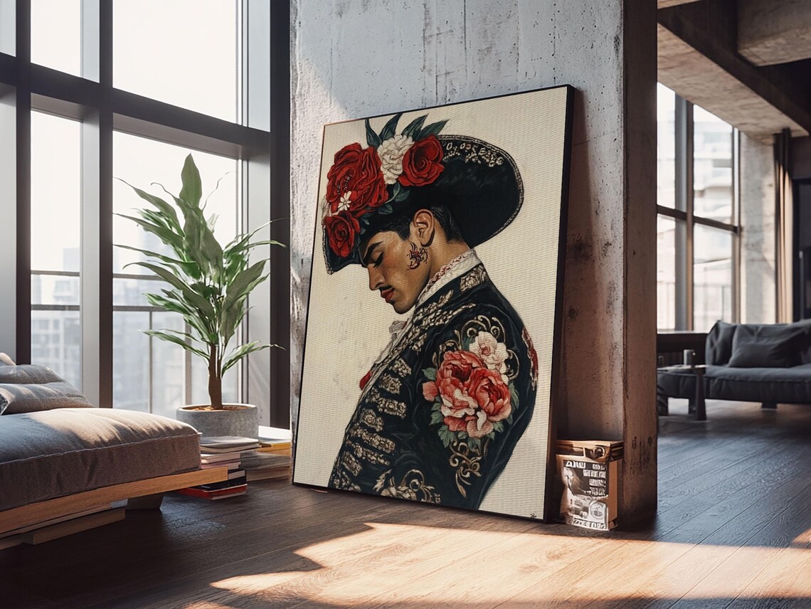 Matador Bullfighter Portrait Rose Adorned Hat Embroidered Suit Wall Art - Image 2
