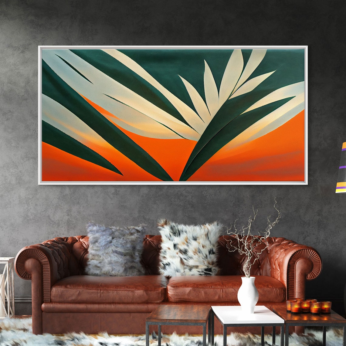 Vintage Style Art Deco Palm Leaf Framed Print Framed Art Wall Decor Palm Tree Tropical Art Mindcentury Art Deco Style