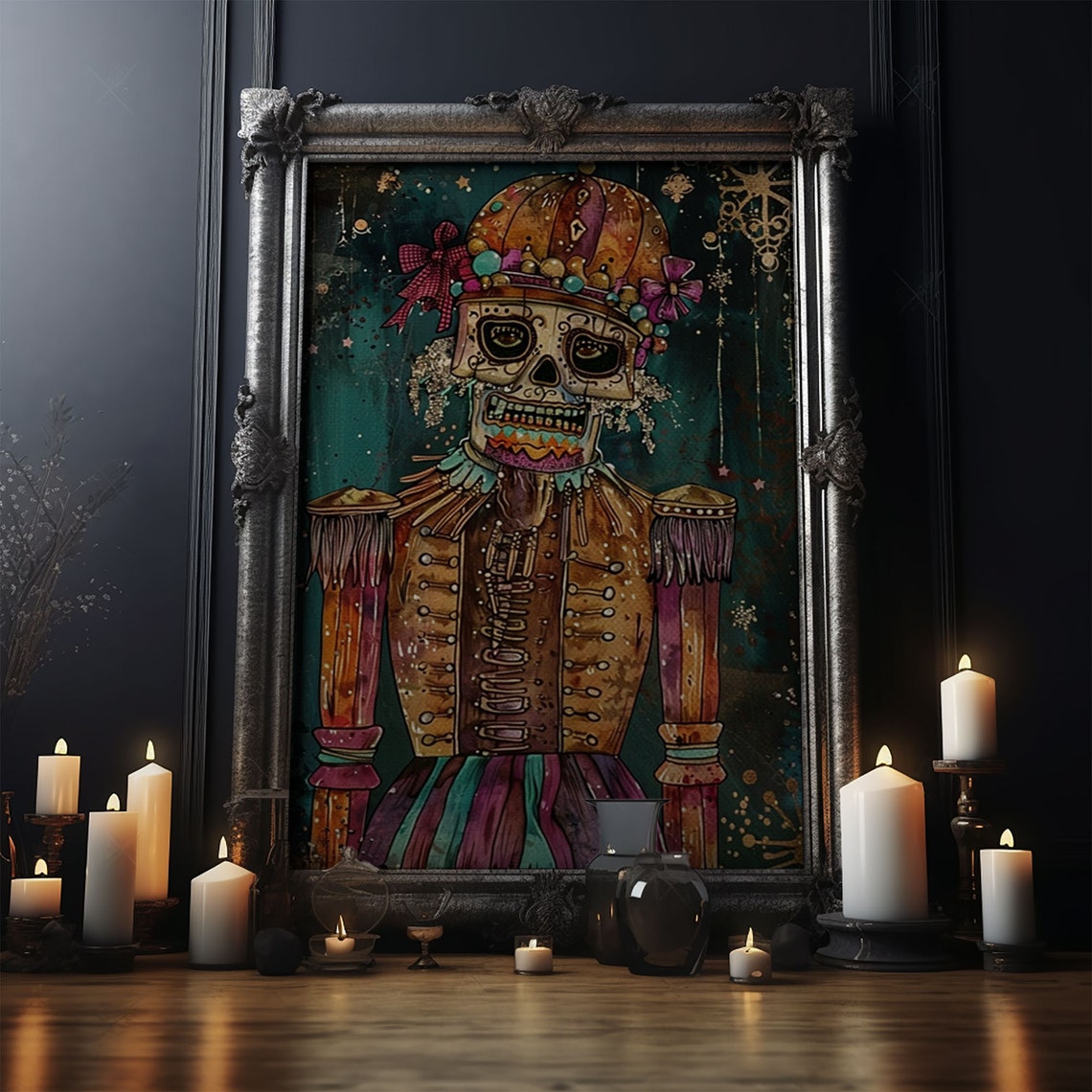 Skeleton Nutcracker Colorful Festive Halloween Day Of Dead Art Poster