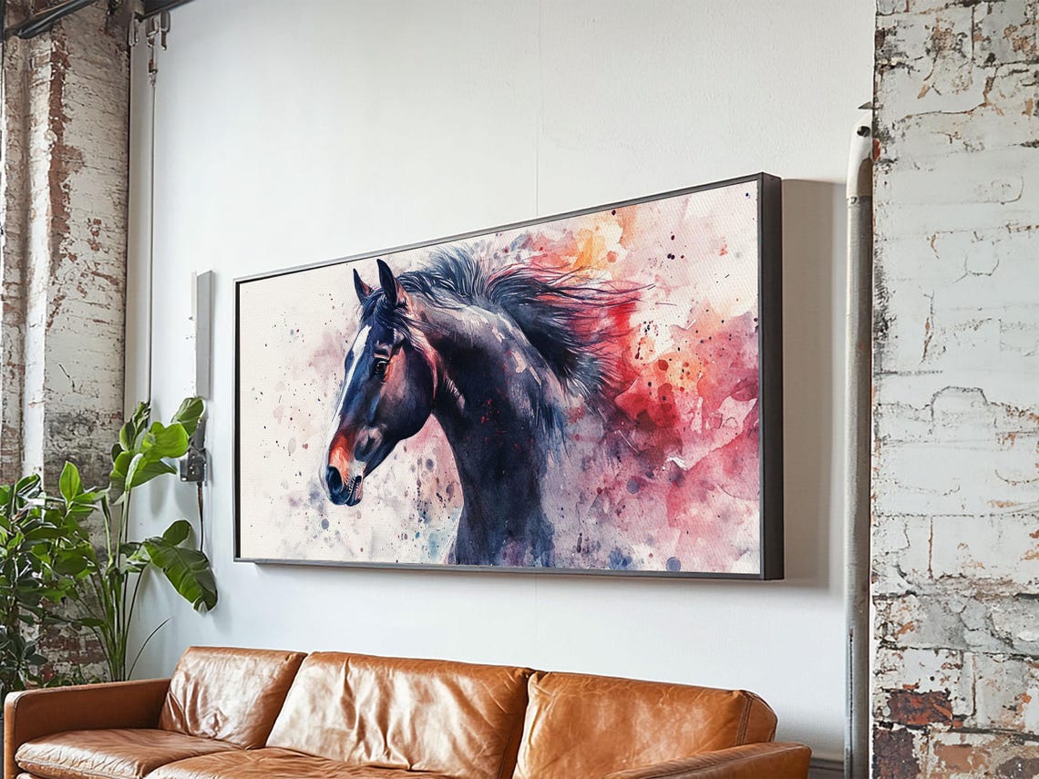 Dark Horse Head Watercolor Splash Equestrian Art Rustic Wall Poster - Image 6