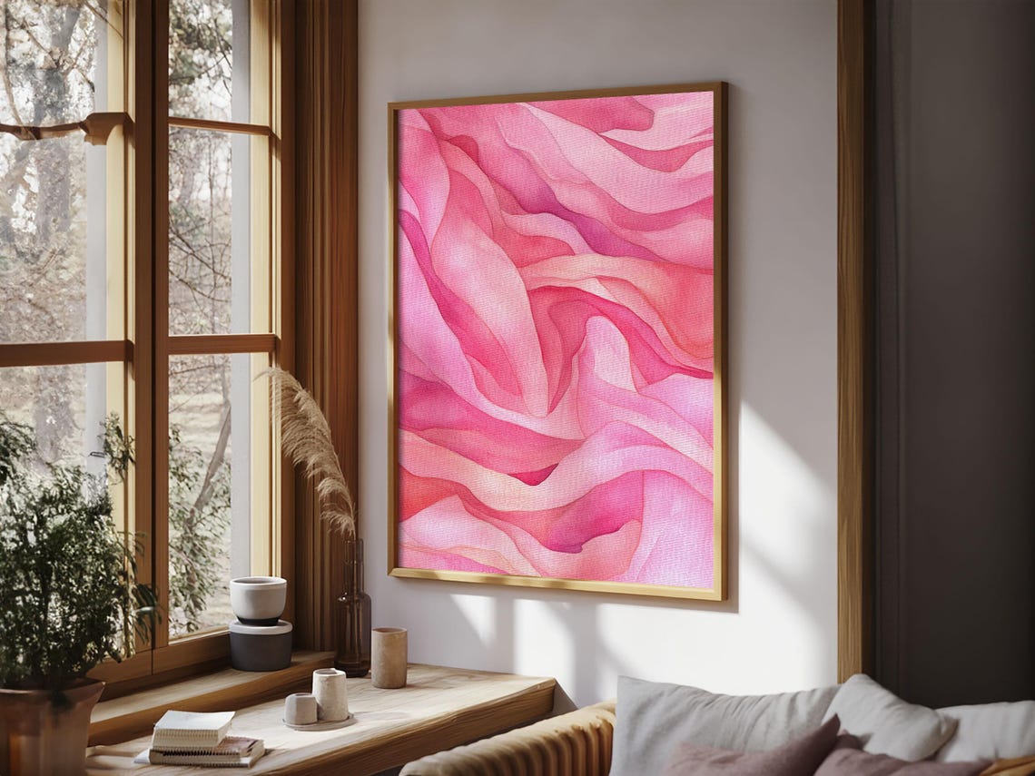 Flowing Pink Wave Abstract Minimalist Soft Feminine Art Print - Image 2