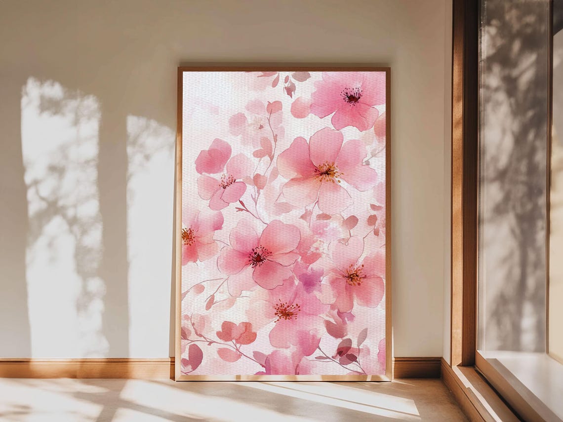 Pink Flowers Wall Art Watercolor Painting Print Preppy Wall Art Preppy Decor Girls Nursery Room Or Dorm Room Wall Art - Image 3