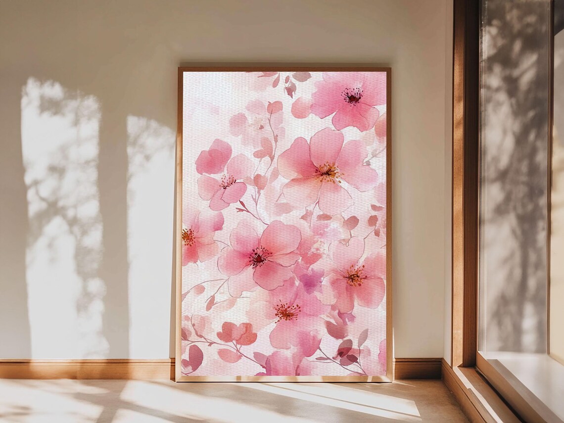 Pink Watercolor Flowers Wall Art Print Soft Blossom Floral Painting - Image 3