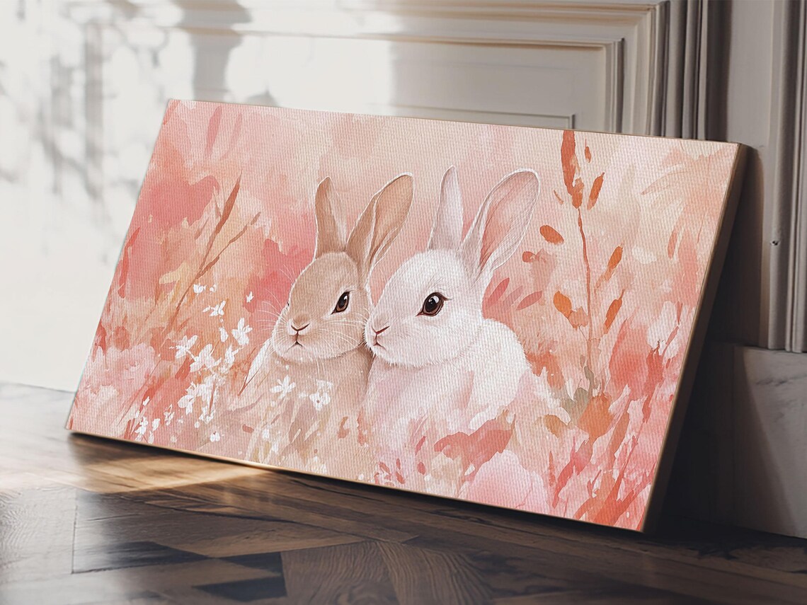 Pastel Bunny Pair Sweet Watercolor Baby Animal Nursery Wall Poster - Image 5