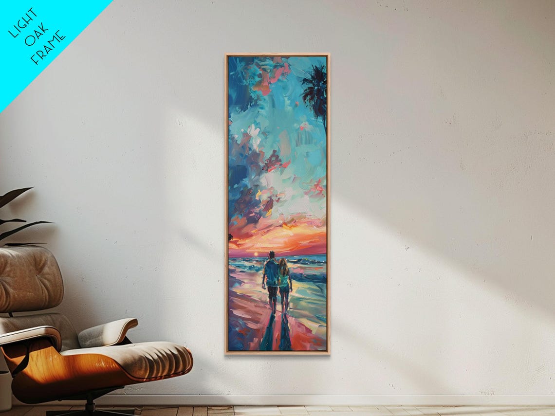 Couple Walking On Beach At Vibrant Sunset Romantic Seaside Art Poster - Image 5