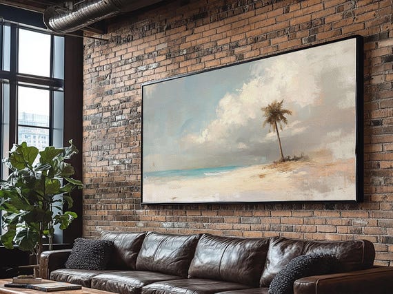 Lone Palm Tree On A Desert Island Beach Painting Print Nautical Landscape Painting Beach Wall Art Travel Gift Vacation Gift