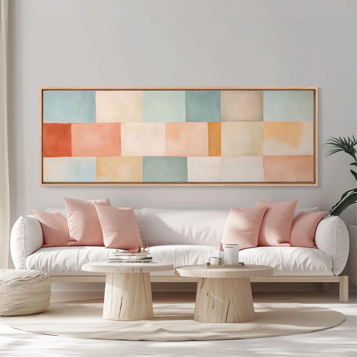 Midcentury Modern Style Abstract Square Framed Print Mcm Modern Wall Art Pastel Colors Large Horizontal Wall Art Print - Image 6