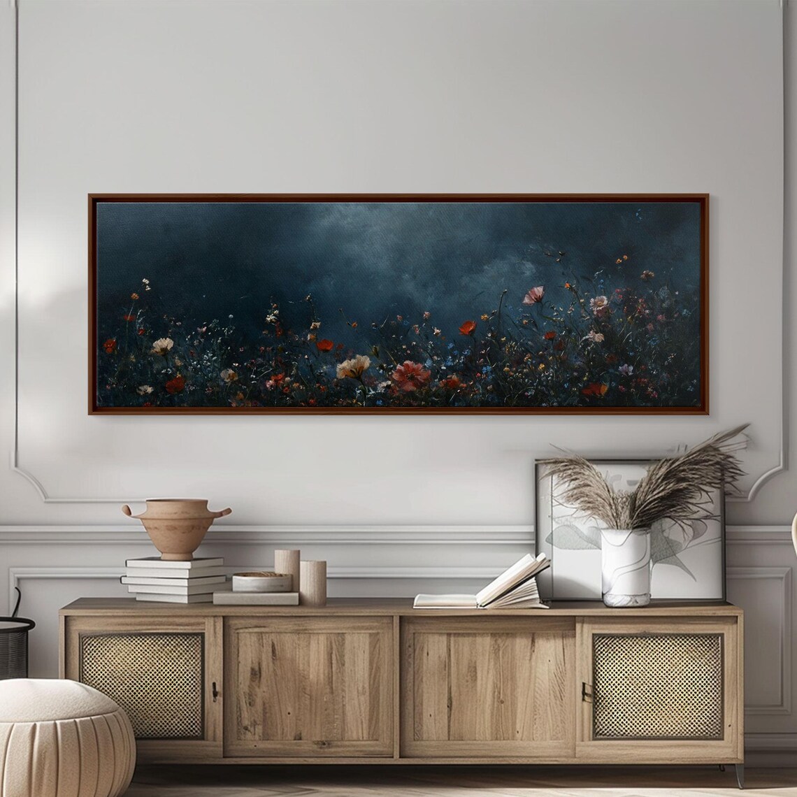 Dark Moody Wild Flowers At Night, Floral Art Print - Image 2