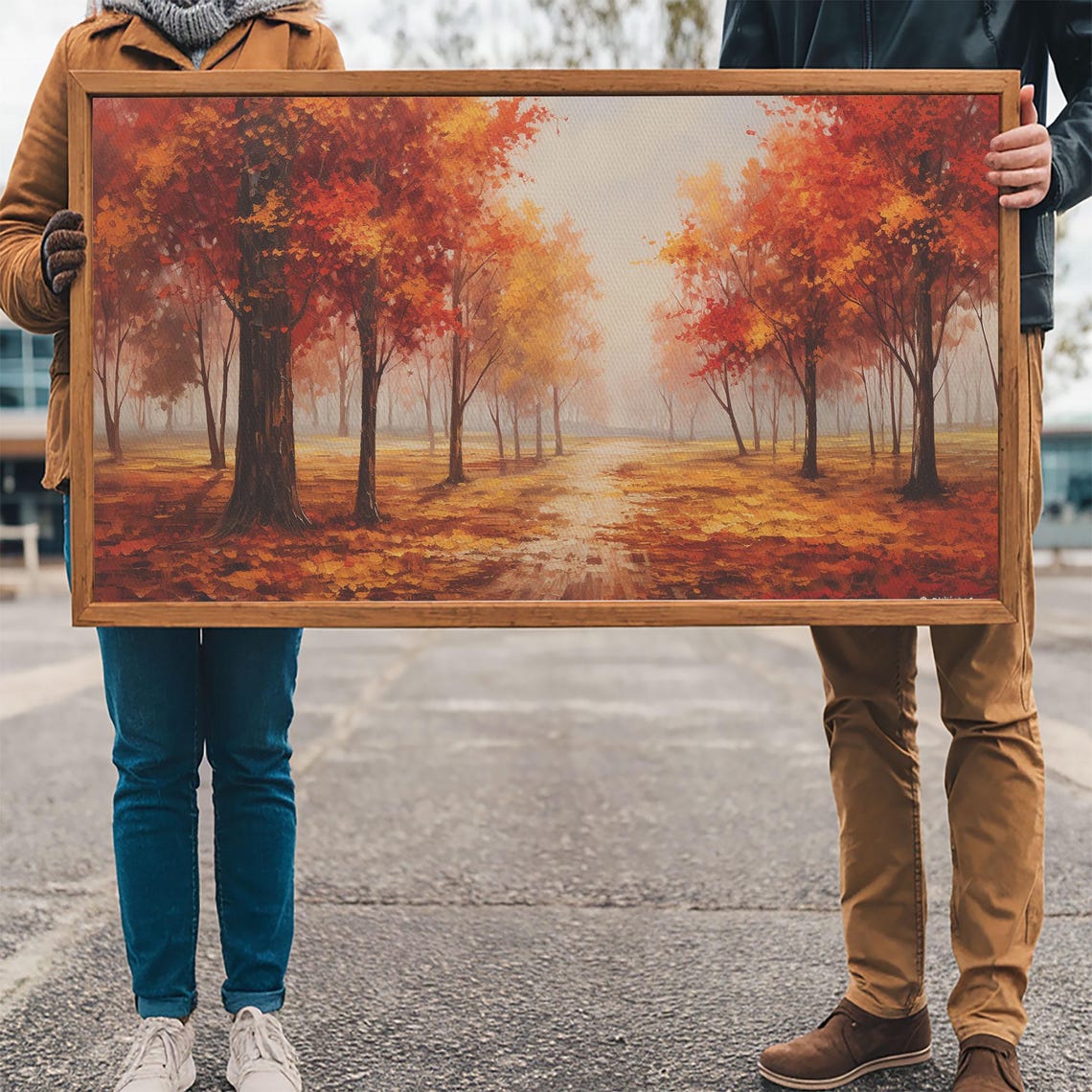 Autumn Forest Path Red Maple Trees Falling Leaves Fall Wall Art Poster - Image 3