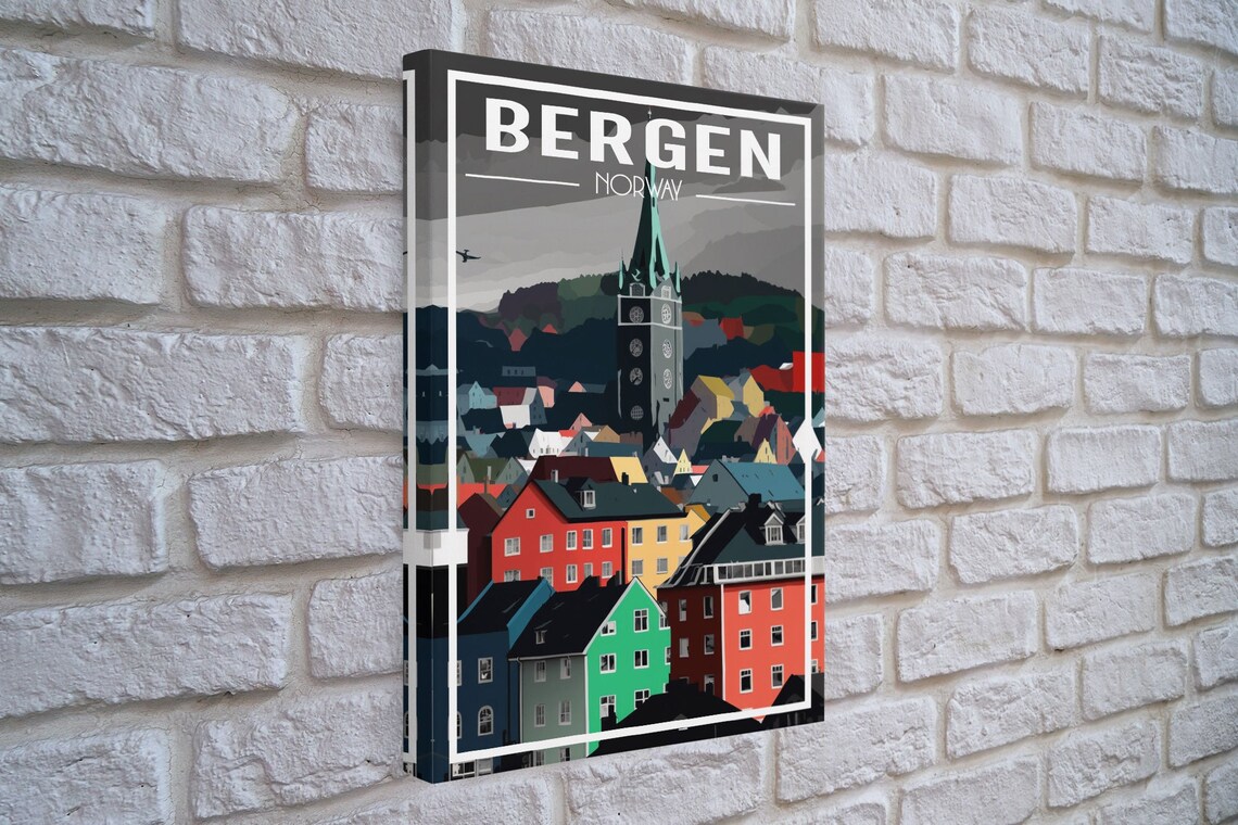 Bergen Norway Colorful Old Town Houses Church Tower Travel Poster - Image 4