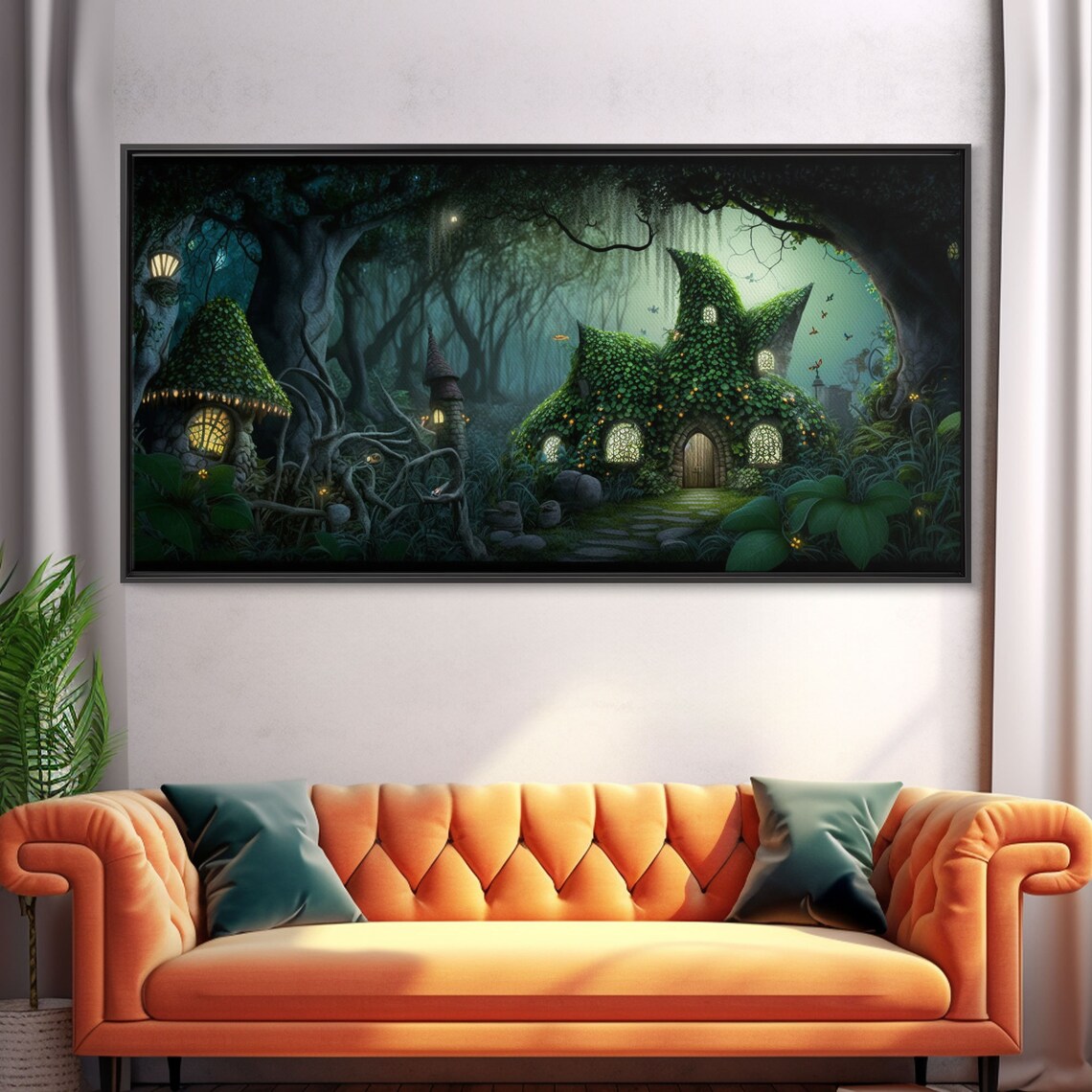 Gnome City Wall Art Fantasy Print Framed Art Tiny Gnome Houses On The Forest Floor - Image 5