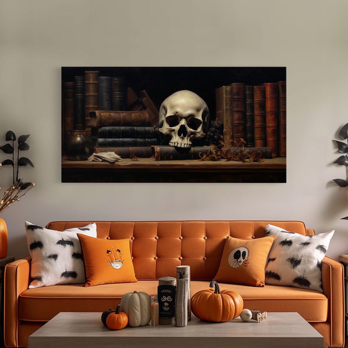 Victorian Gothic Library Skull On Bookshelf Dark Academia Spooky Art Poster - Image 5