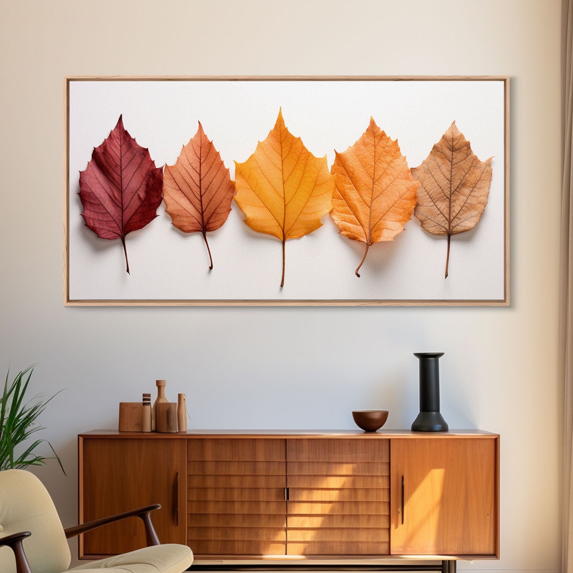 Five Autumn Leaves Color Gradient Minimalist Botanical Poster
