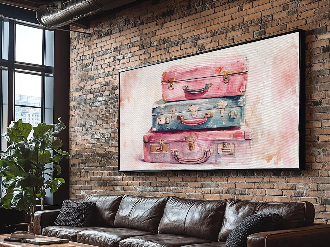 Vintage Suitcase Painting, Rustic Cottagecore Art Print - Image 2