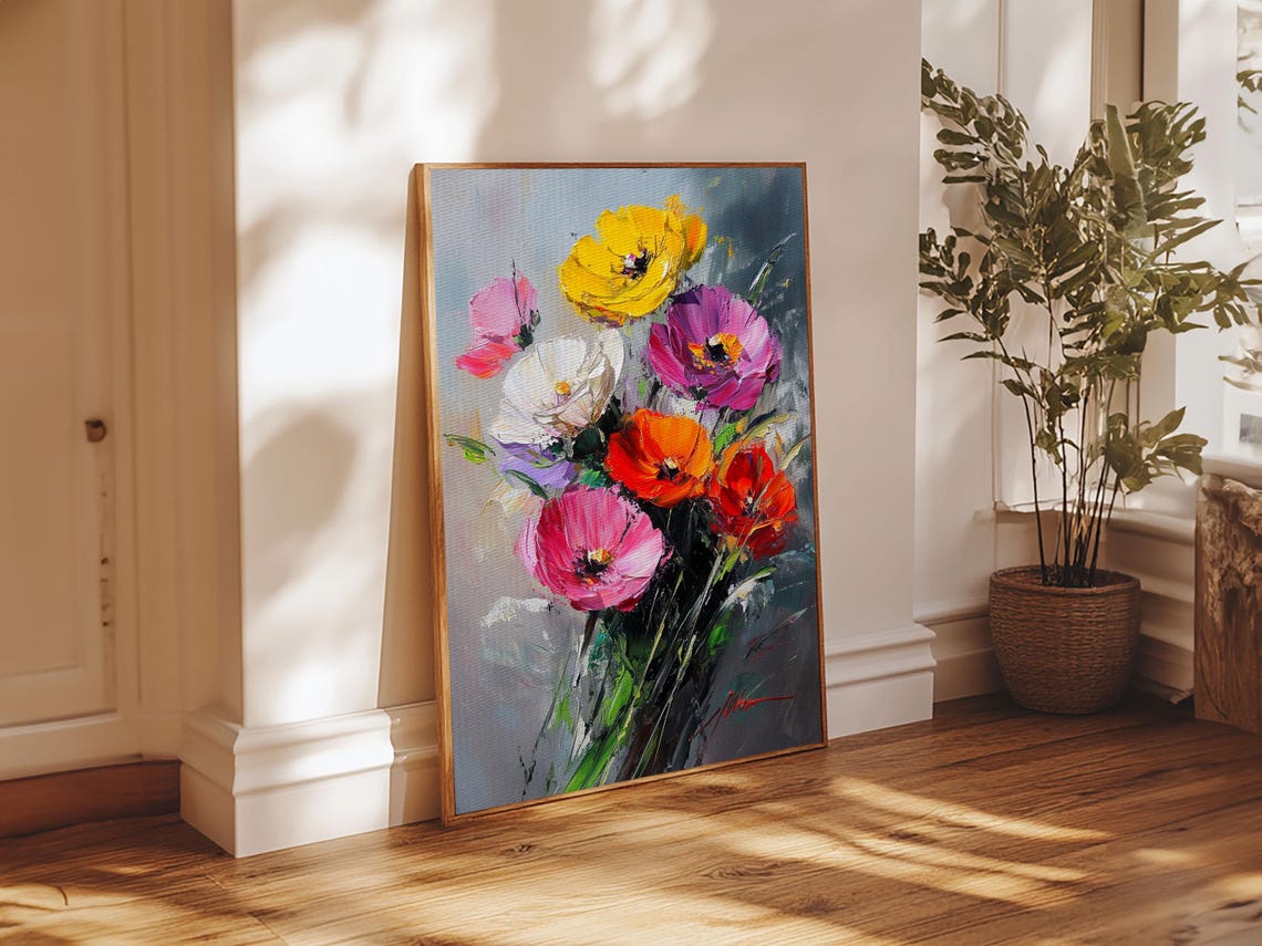 Wild Flower Painting Print On Wood Framed Wall Art Original Art Flowers Painting Floral Print Modern Art Living Room Wall Art - Image 3