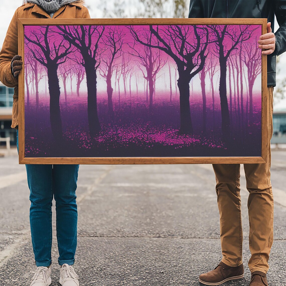 Purple Haunted Forest Magenta Fog Bare Trees Surreal Dark Spooky Poster - Image 3