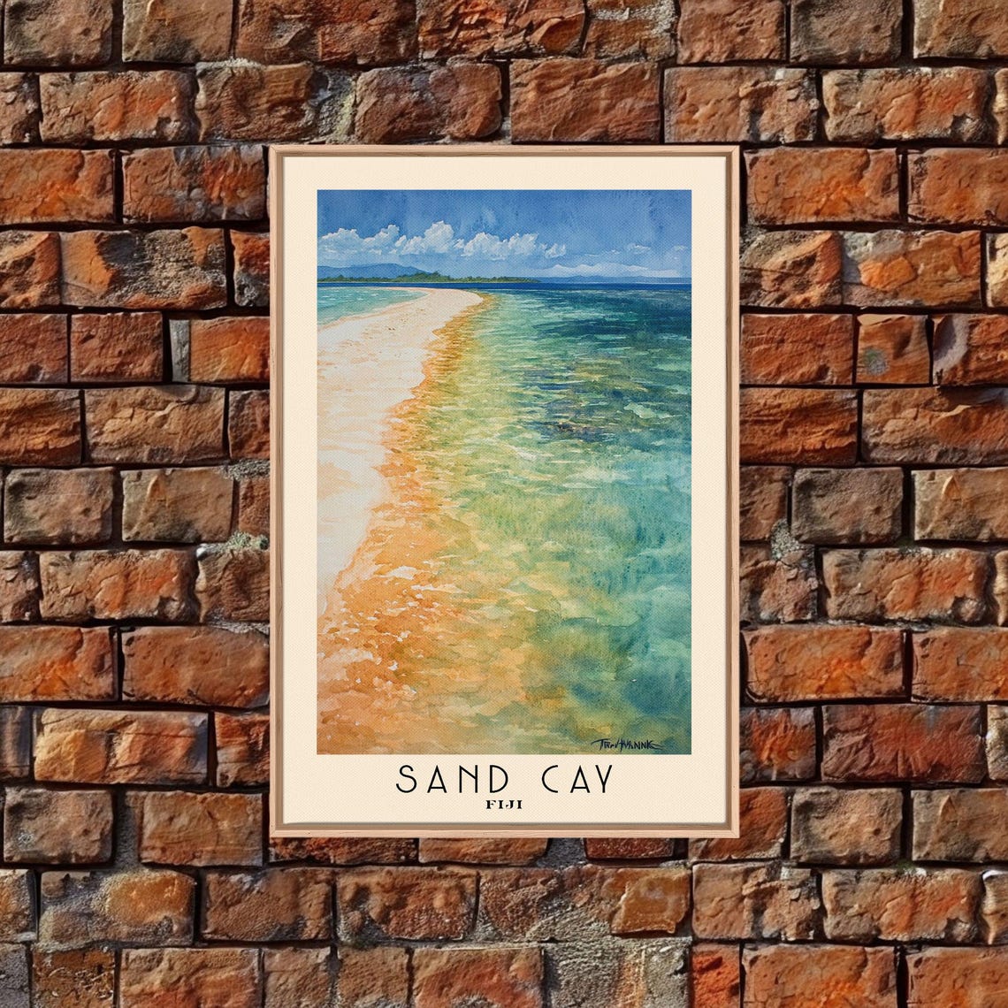Sand Cay Fiji Narrow White Sandbar Turquoise Ocean Watercolor Poster - Image 5