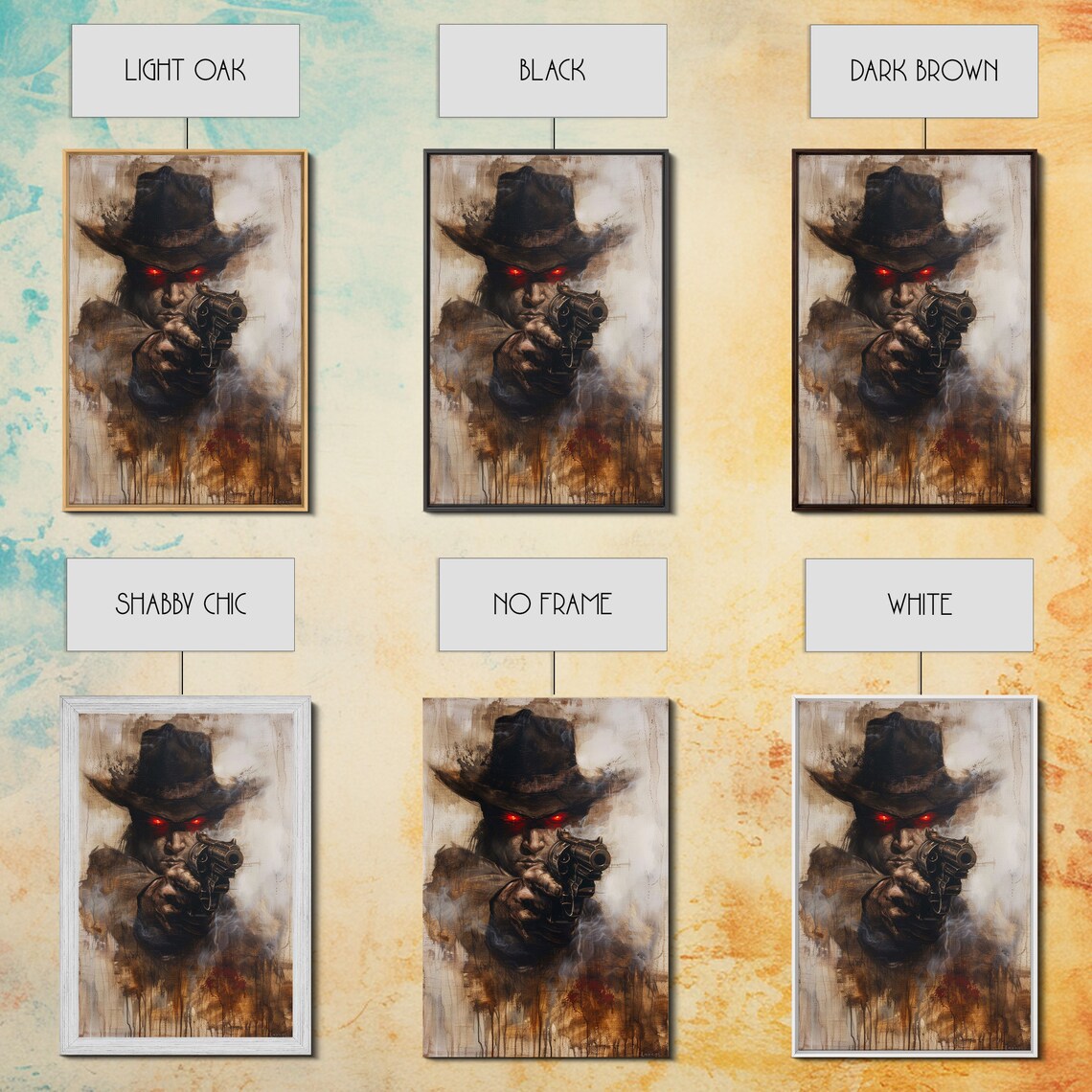 Haunting Cowboy Red Eyes Revolver Dark Western Gothic Art Poster - Image 3