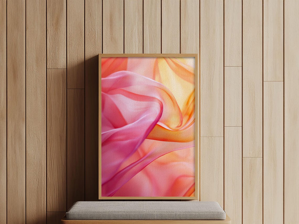 Sheer Pink Orange Silk Waves Minimalist Zen Dreamy Abstract Art Poster - Image 6