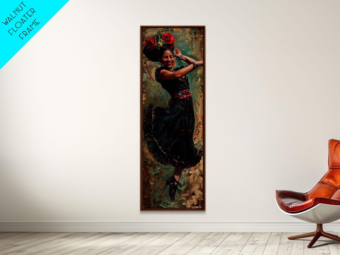 Flamenco Dancer Red Dress Roses Spanish Dance Oil Painting Wall Art - Image 6