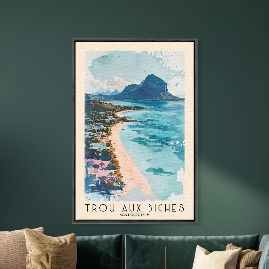 Trou Aux Biches Mauritius White Sand Lagoon Mountain Aerial Poster - Image 5