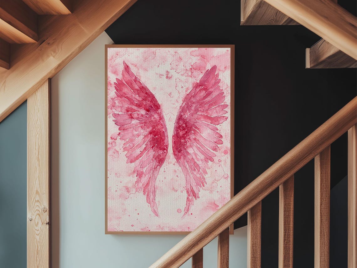 Pink Angel Wings Watercolor Soft Romantic Heavenly Art Print - Image 2